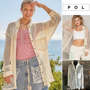 POL Coastal Nautical Fishnet Button Down Boho Shirt - Size M